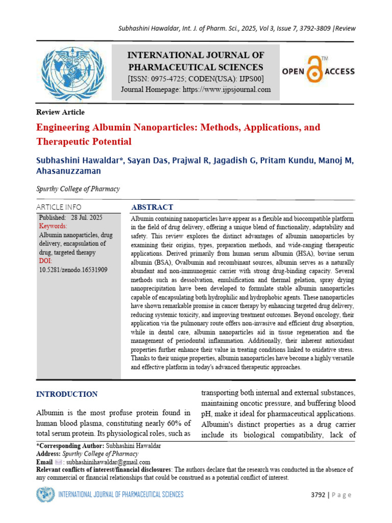Albumin Nanoparticles in Drug Delivery | PDF | Nanoparticle ...