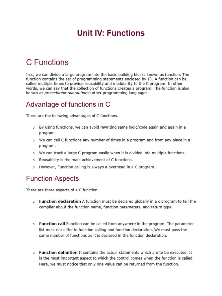 C Functions: Types and Usage Guide | PDF | Parameter (Computer ...