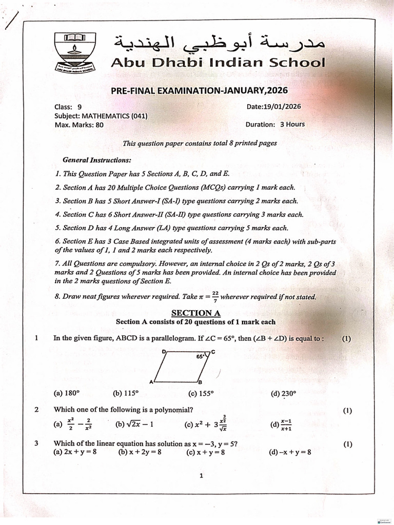 Adis Maths Pre Final 2025-2026 | PDF