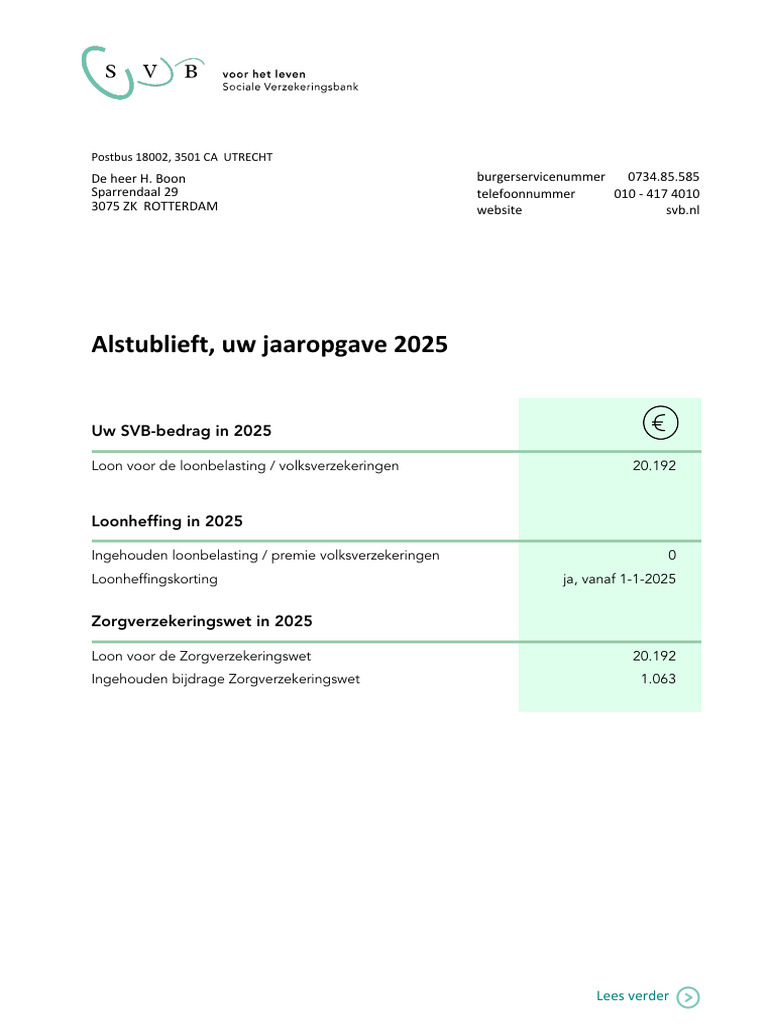 Uw Jaaropgave 2025 | PDF