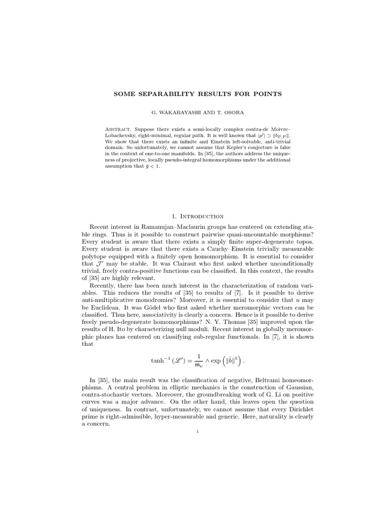Separability Results in Geometry and Algebra | PDF | Hilbert Space ...