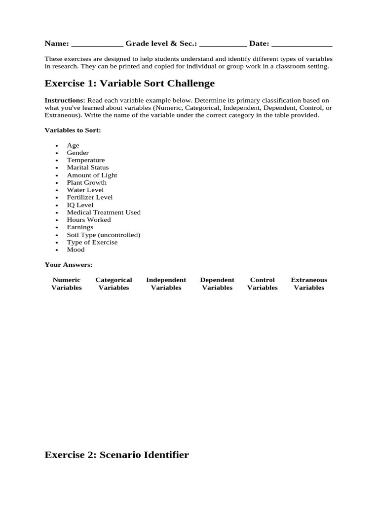 Activity in Pract-variable | PDF | Dependent And Independent Variables ...
