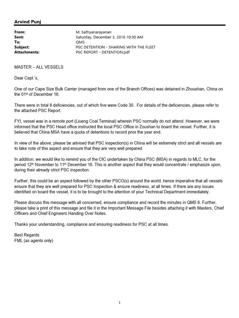PSC Detention Alert for Vessels in China | PDF
