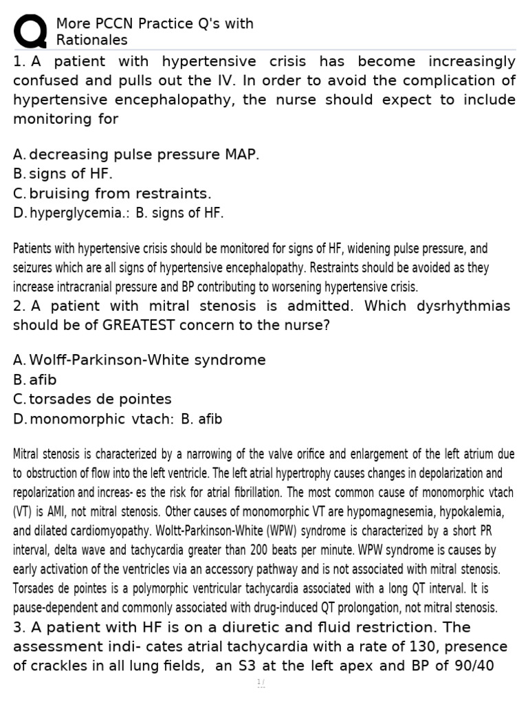 PCCN Practice Questions with Rationales | PDF | Myocardial Infarction ...