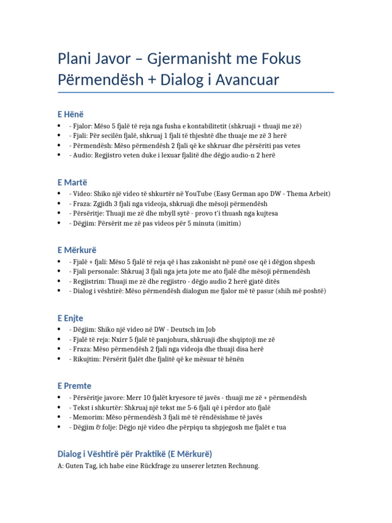 Plani Javor Gjermanisht Dialog Veshtire | PDF
