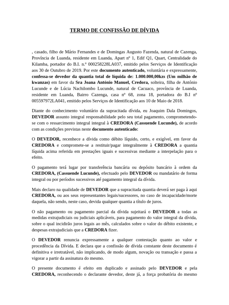 Confissão de Dívida: Termos e Condições | PDF | Confissão (jurídico)
