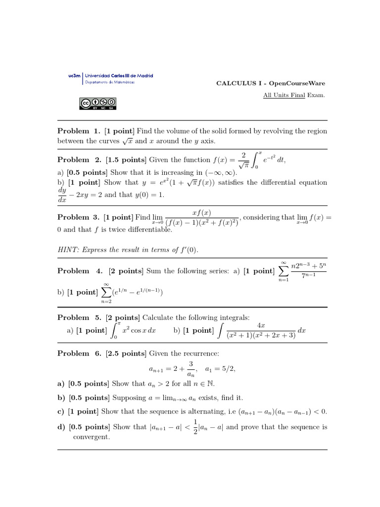 Calculus I Final Exam Solutions | PDF | Mathematical Analysis | Mathematics