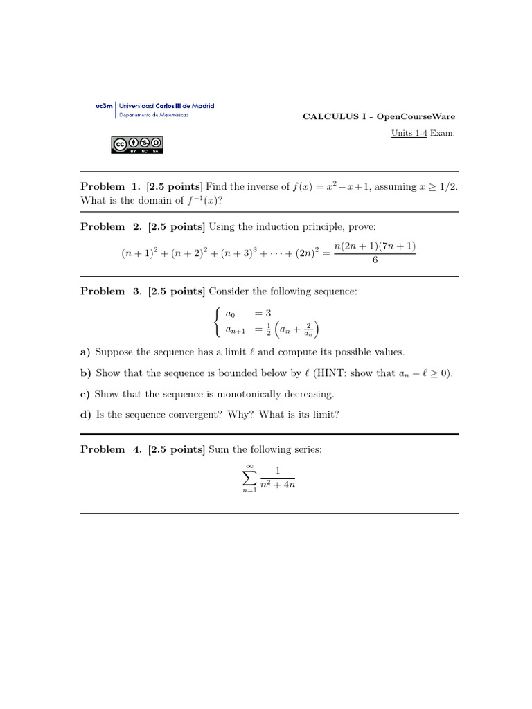 Exam Units1-4 2 Solutions | PDF | Limit (Mathematics) | Sequence