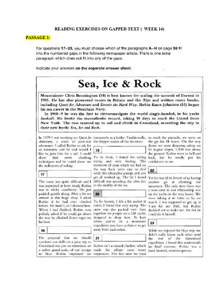 Reading Exercises on Gapped Text Week 14 | PDF
