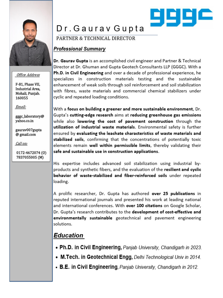 Dr. Gaurav Gupta: Geotechnical Expert | PDF | Geotechnical Engineering ...