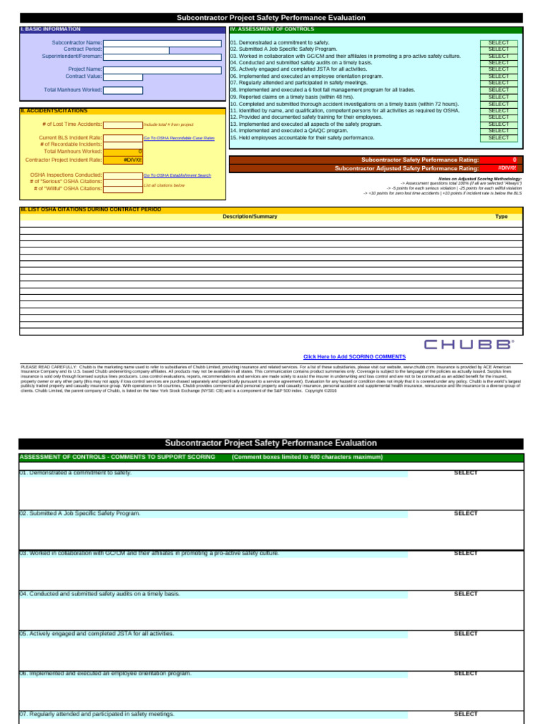 Subcontractor Safety Performance Evaluation | PDF | Insurance ...