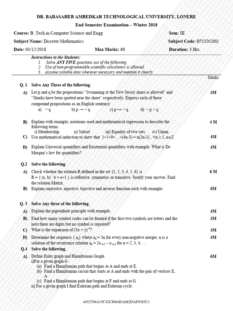 DM All University Question Papers | PDF | Combinatorics | Theoretical ...