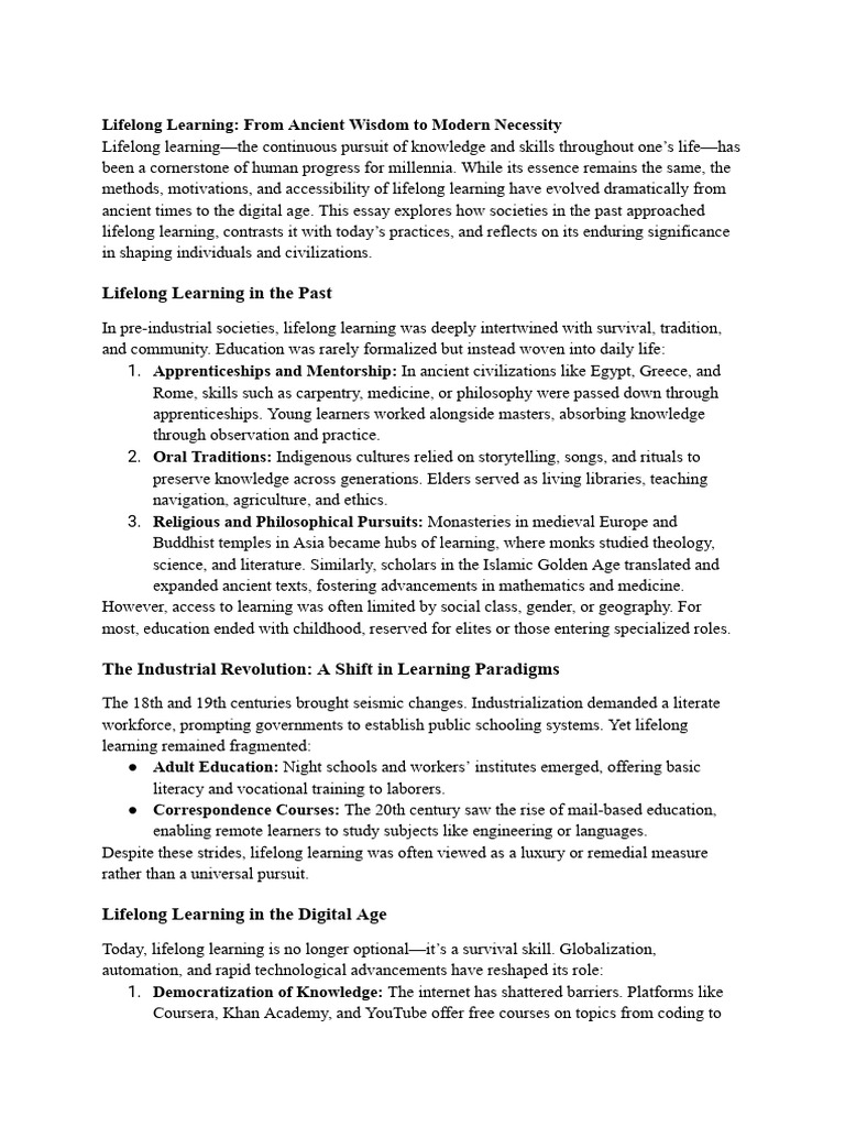 Evolution of Lifelong Learning | PDF | Lifelong Learning | Learning
