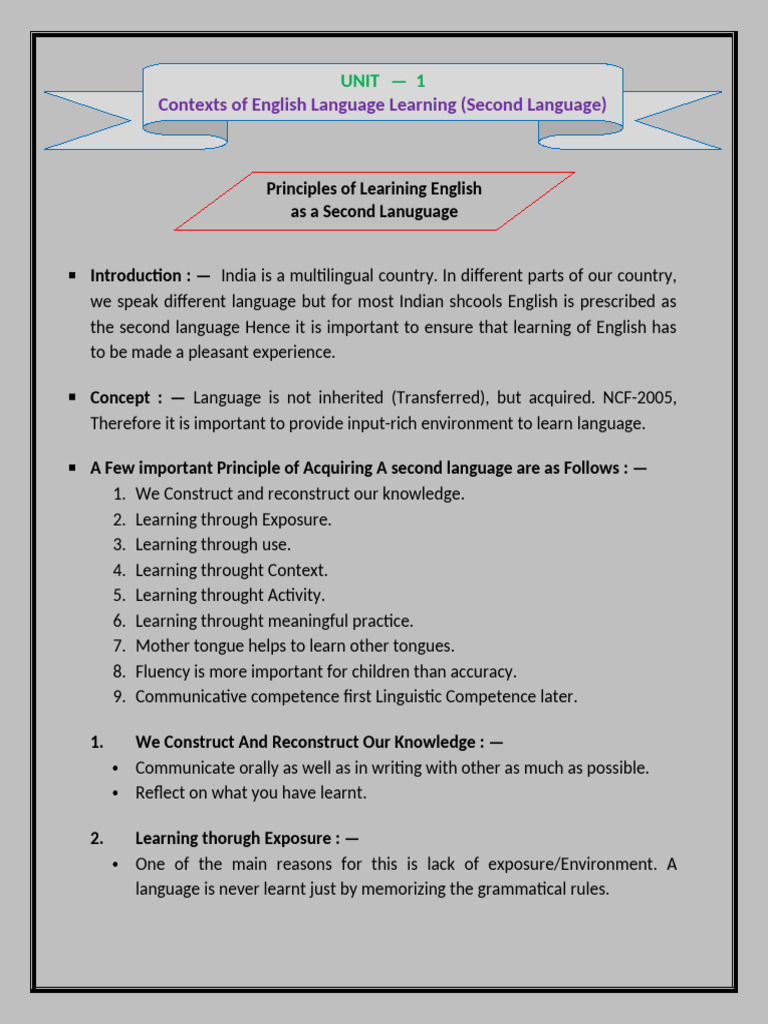 Principles of Learning English as a Second Language | PDF | Curriculum ...