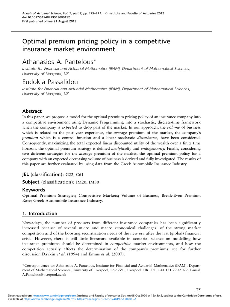 Optimal Insurance Premium Pricing Strategies | PDF | Insurance | Oligopoly