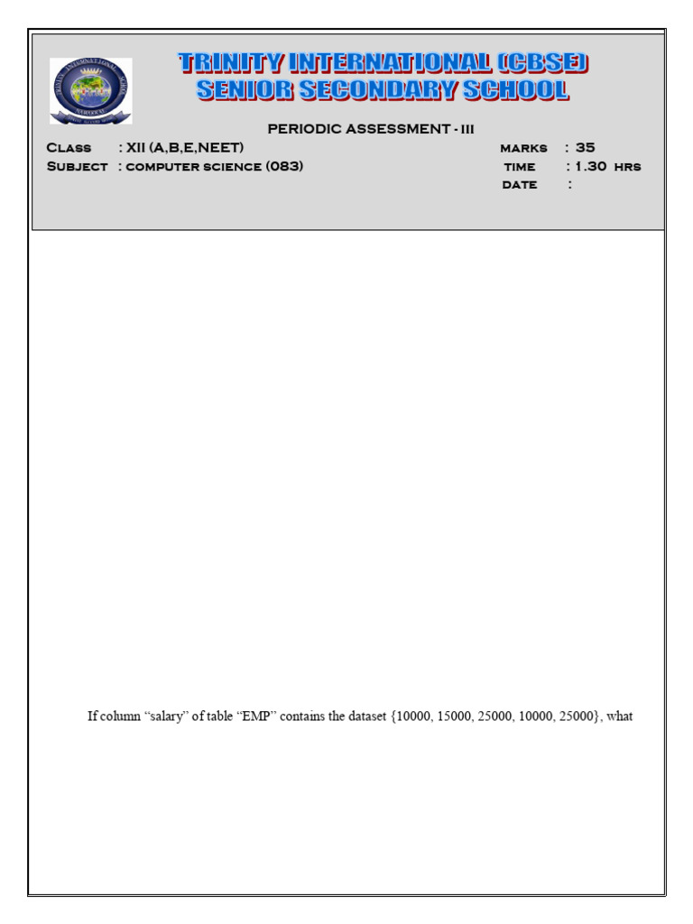 Python and SQL Exam Paper Guide | PDF | Relational Database | Computer Data