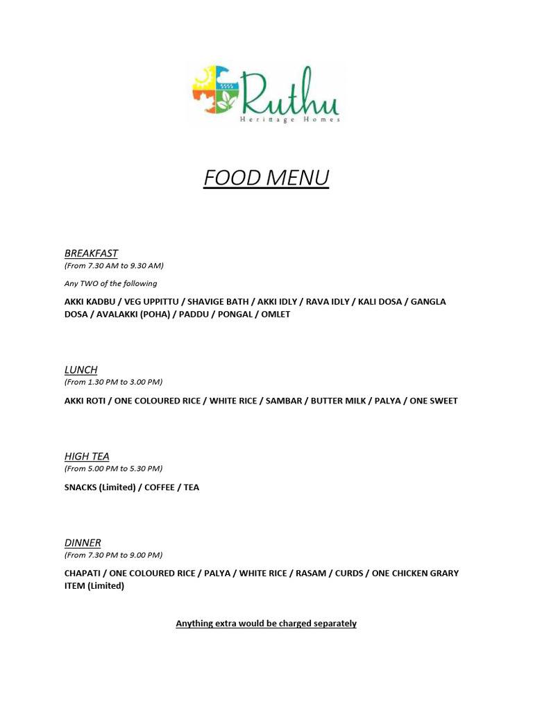 Diverse Indian Food Menu Options | PDF