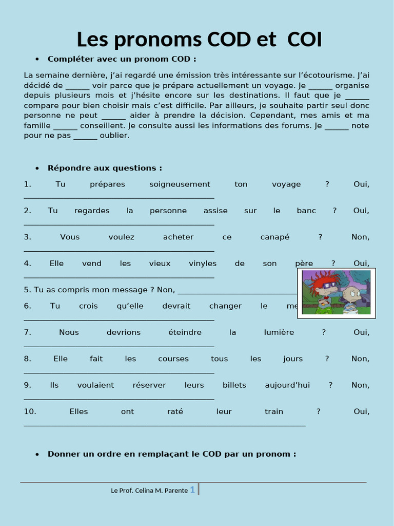 Exercices sur les pronoms COD et COI | PDF
