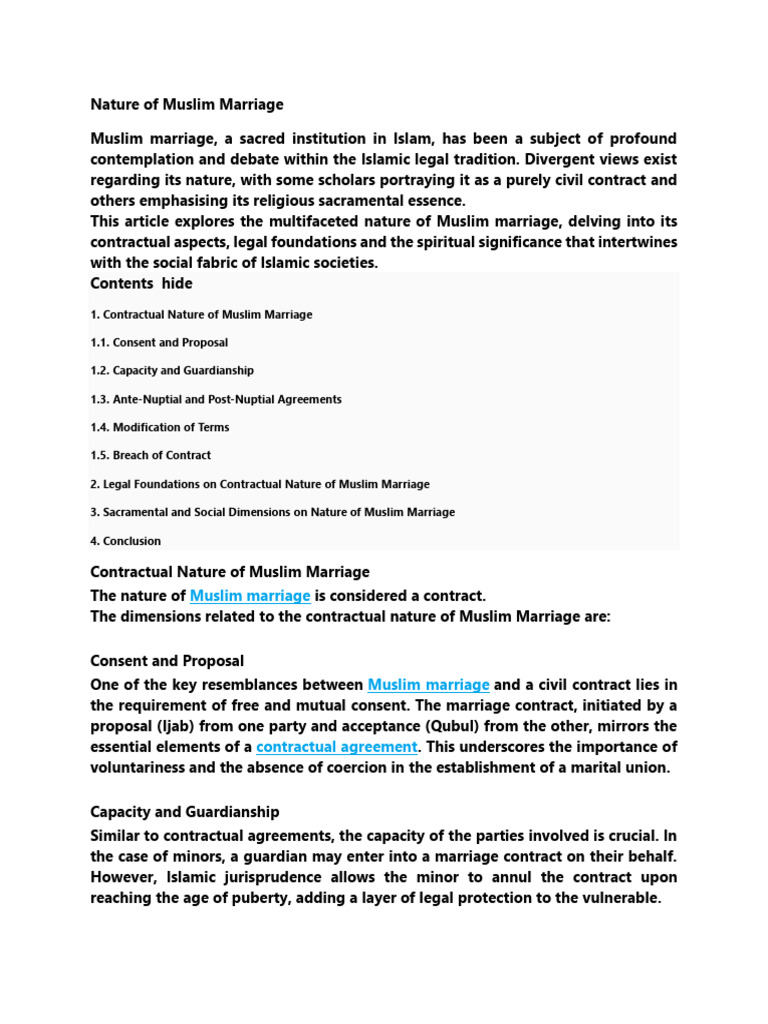 13.1 Nature of Muslim Marriage | PDF | Marriage | Sharia