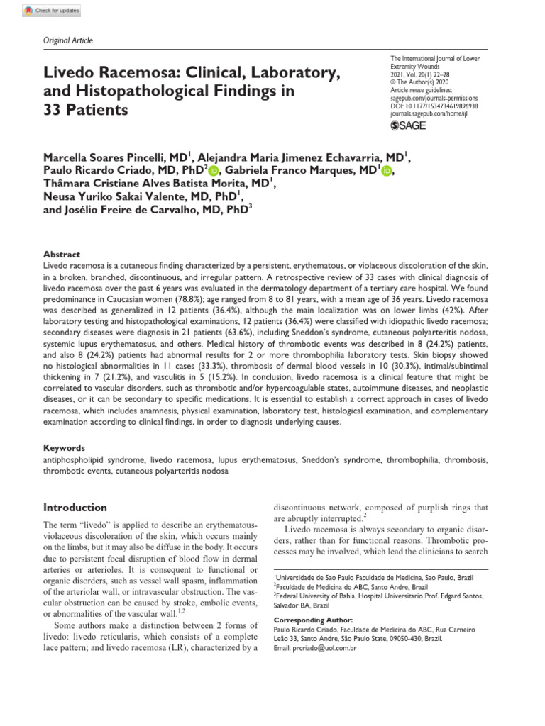 Pincelli Et Al 2020 Livedo Racemosa Clinical Laboratory and ...