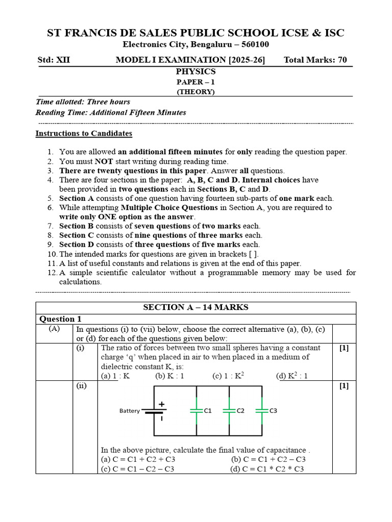 Physics Model Exam Paper for Std XII | PDF | Inductance | Inductor