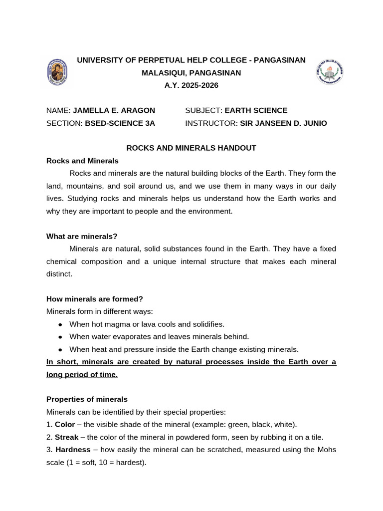 Rocks and Minerals Overview Guide | PDF | Rock (Geology) | Sedimentary Rock