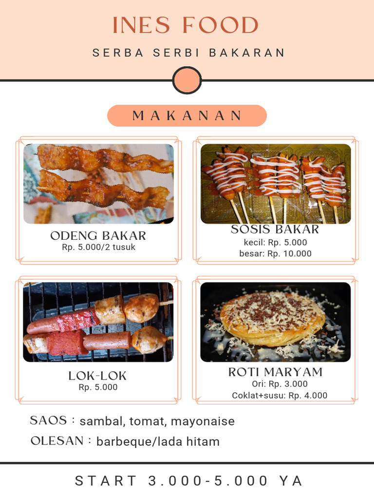 Menu Makanan Bakar Terjangkau | PDF