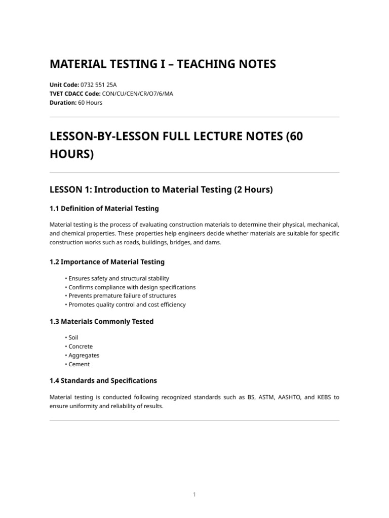 Material Testing I - Teaching Notes | PDF | Concrete | Mechanical ...
