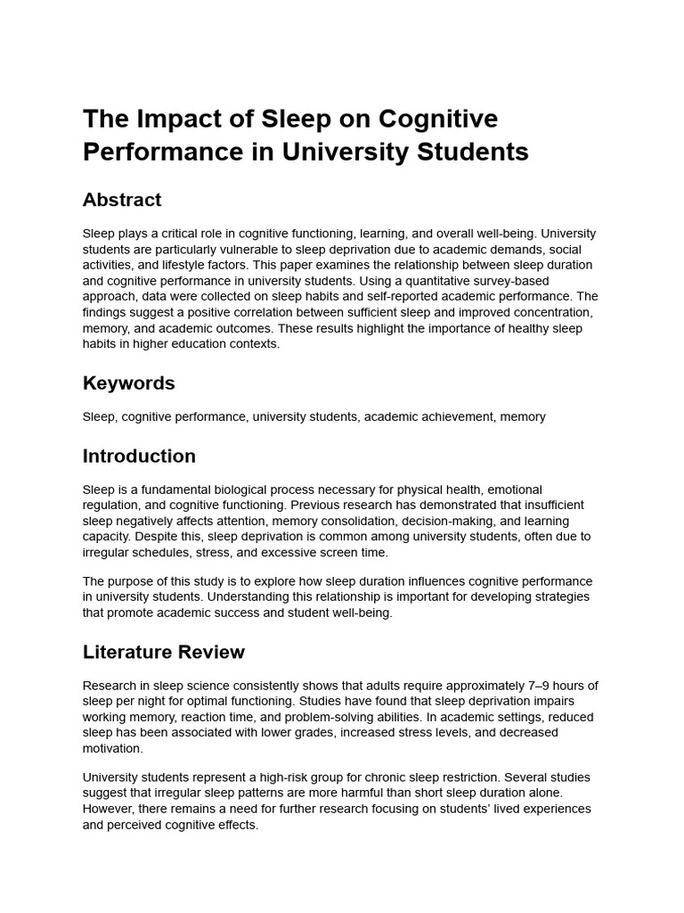 The Impact of Sleep on Cognitive Performance in University Students ...