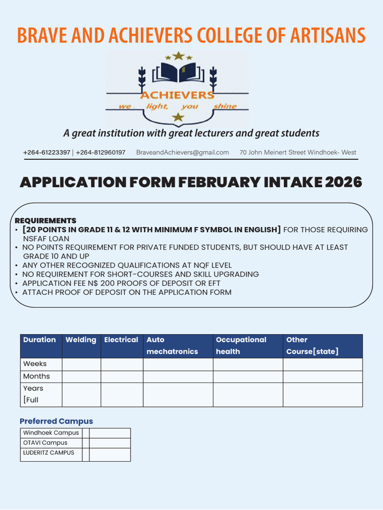 Application Form for February 2026 Intake | PDF