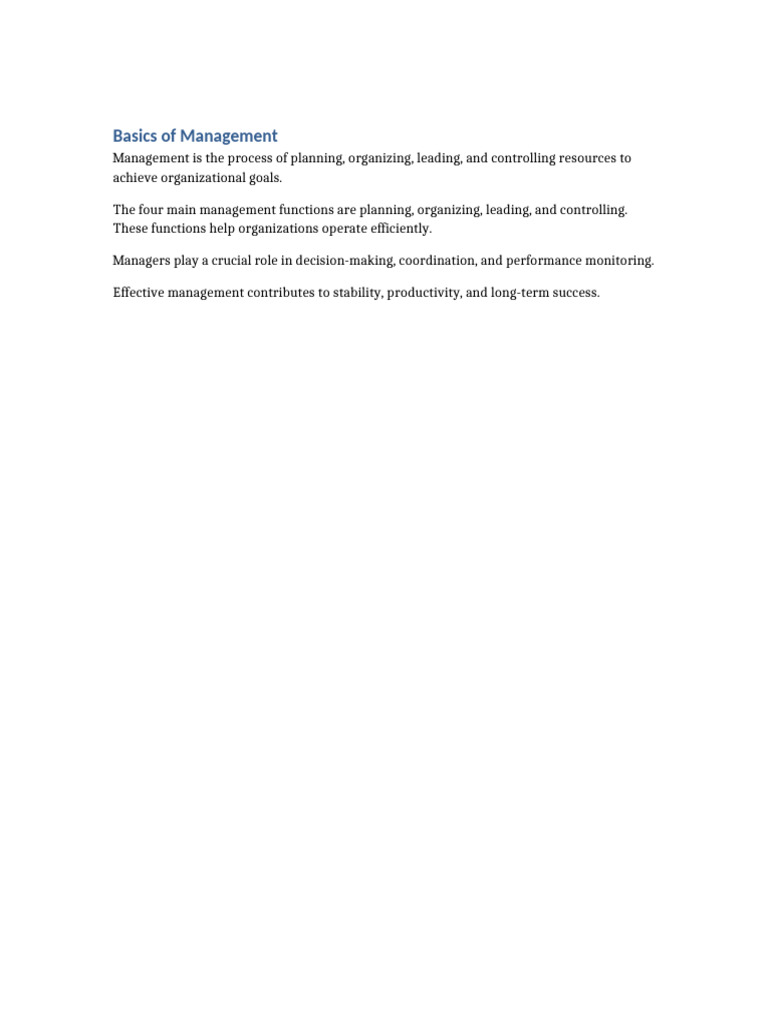 Document 2 Basics of Management | PDF
