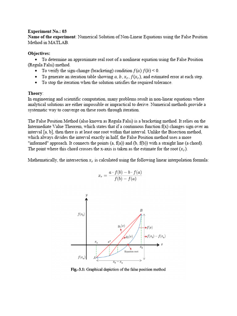 False Position Method in MATLAB | PDF | Mathematical Relations ...