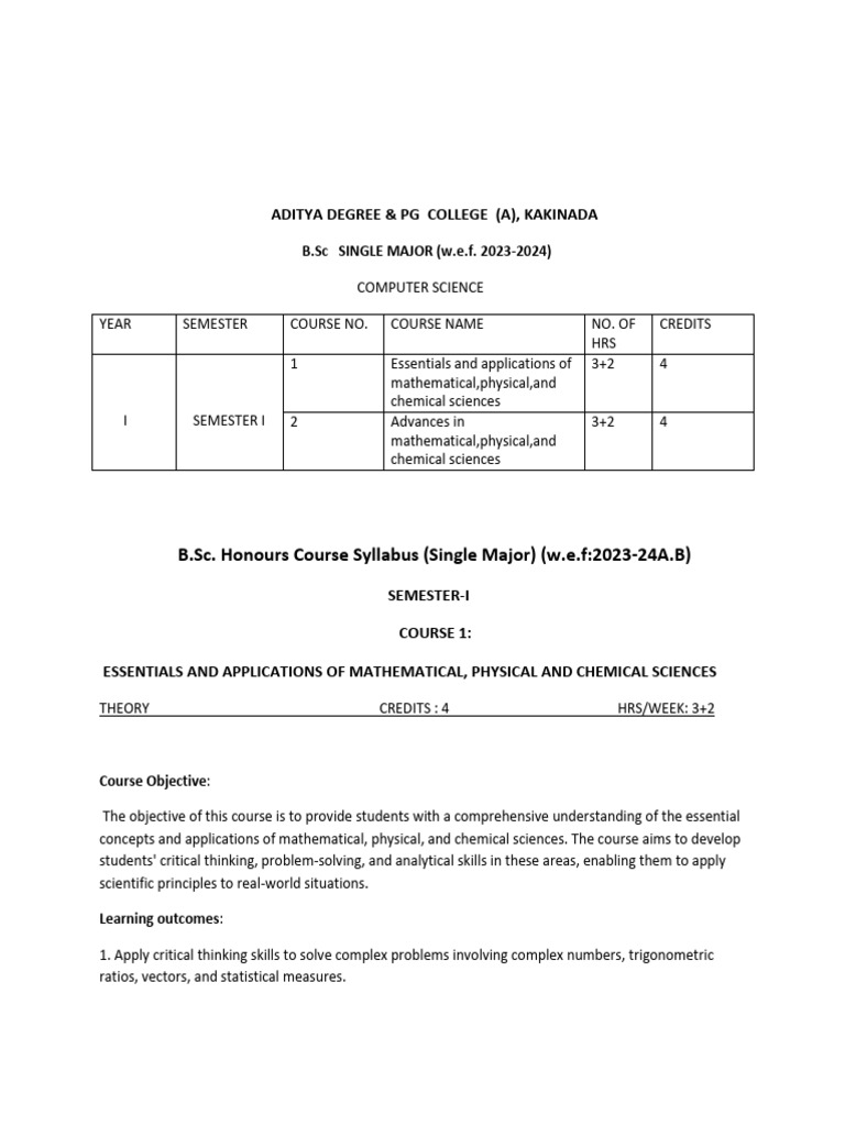 B.Sc. Computer Science Syllabus 2023-24 | PDF | Pointer (Computer ...