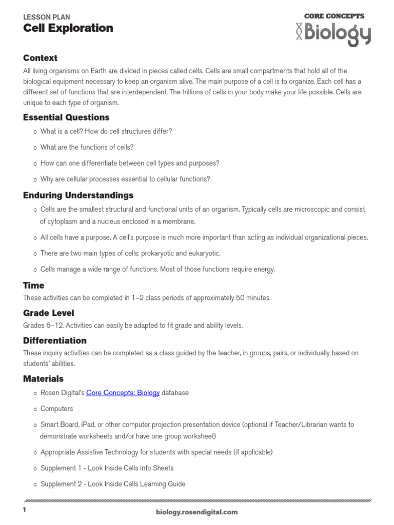 CCBIO Cell Exploration Lesson Plan | PDF | Cell (Biology) | System