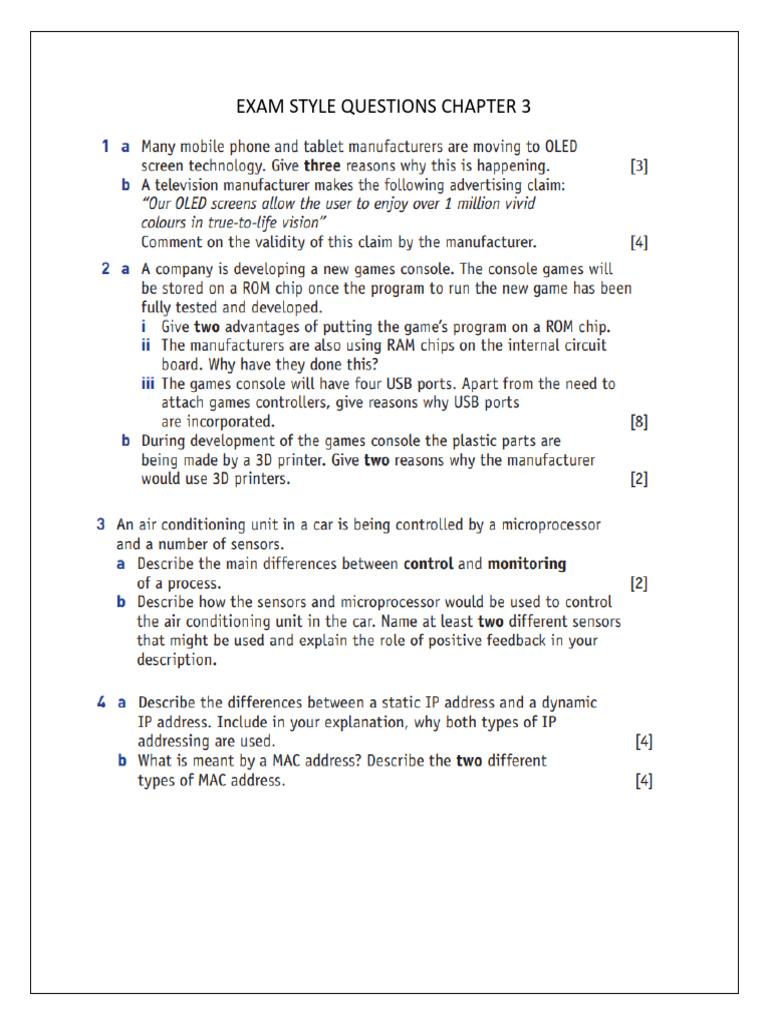 Exam Style Questions Chapter 3 | PDF