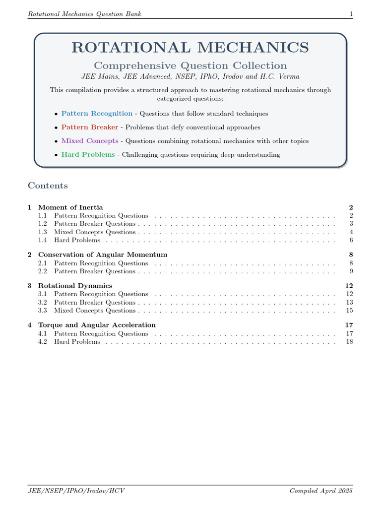 Rotational Mechanics Question Bank | PDF | Rotation Around A Fixed Axis ...