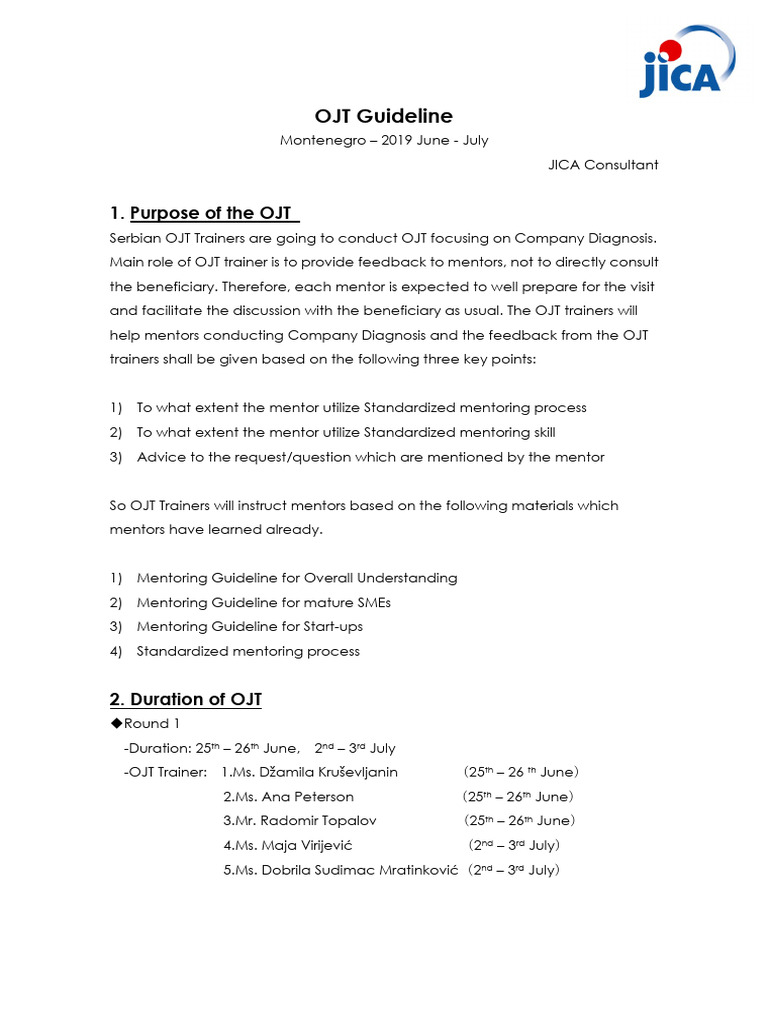 01 OJT Guideline for Mentor_ENG_MNE | PDF