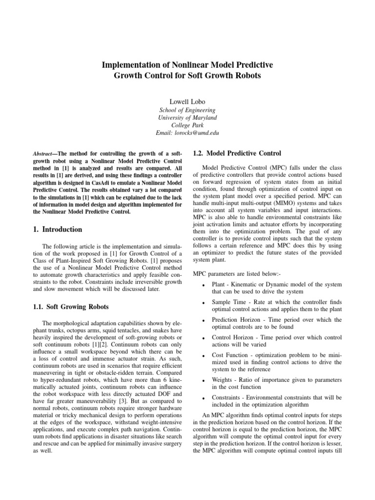 Nonlinear Control for Soft Growth Robots | PDF | Kinematics ...