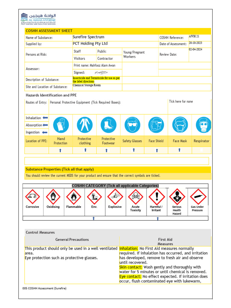 Surefire COSHH Assessment Guide | PDF | Personal Protective Equipment ...