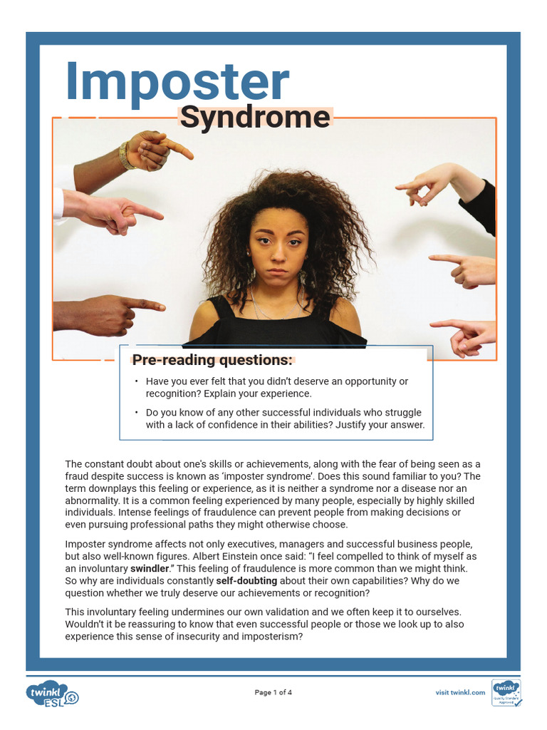 Understanding Imposter Syndrome | PDF | English As A Second Or Foreign ...