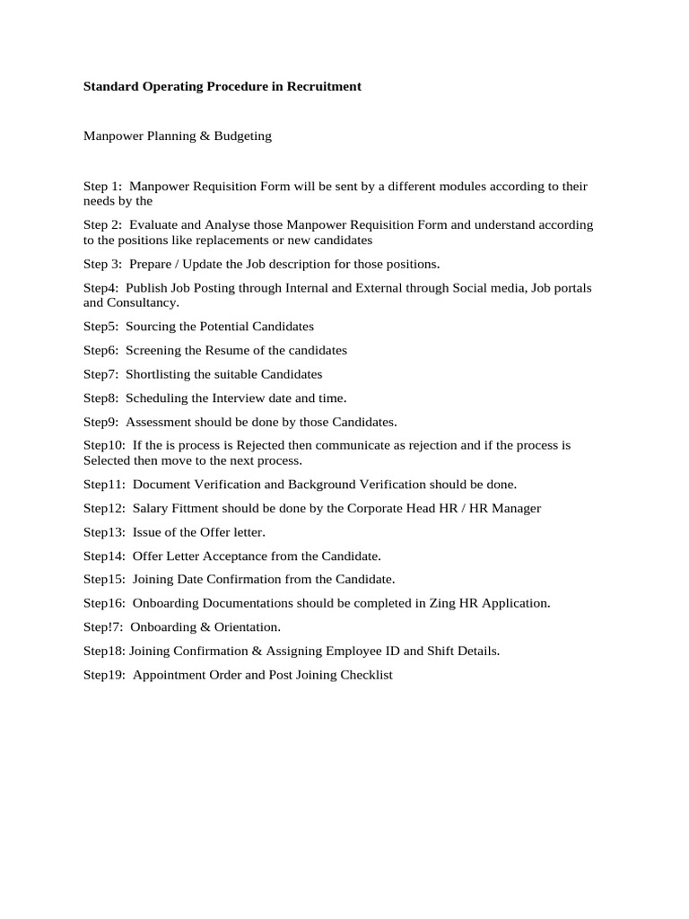 Recruitment SOP: Manpower Planning Steps | PDF