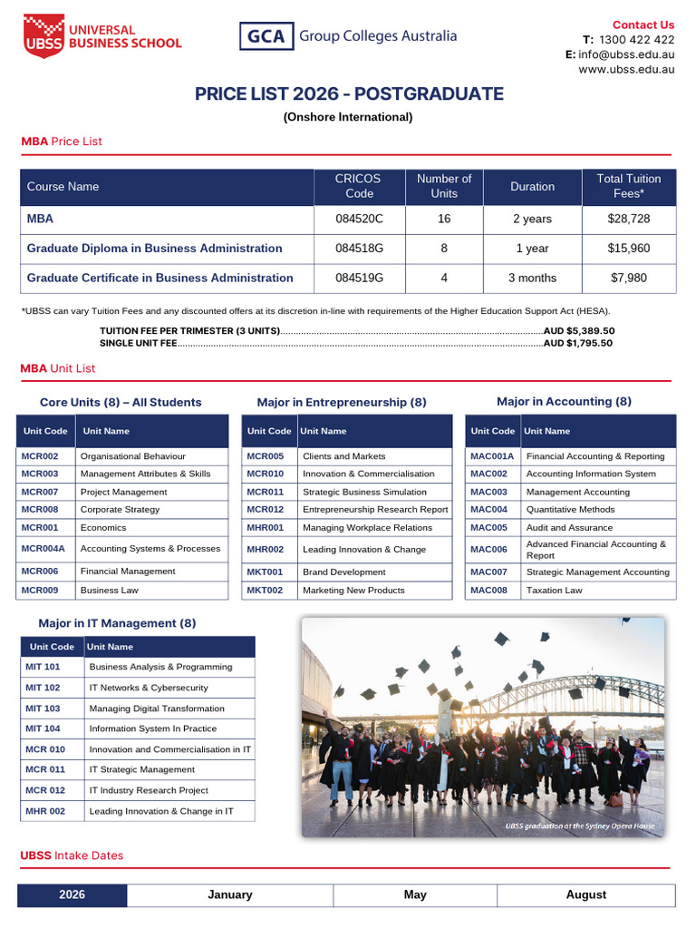 2026 MBA Course Fees and Units Overview | PDF | Cost Of Living | Payments