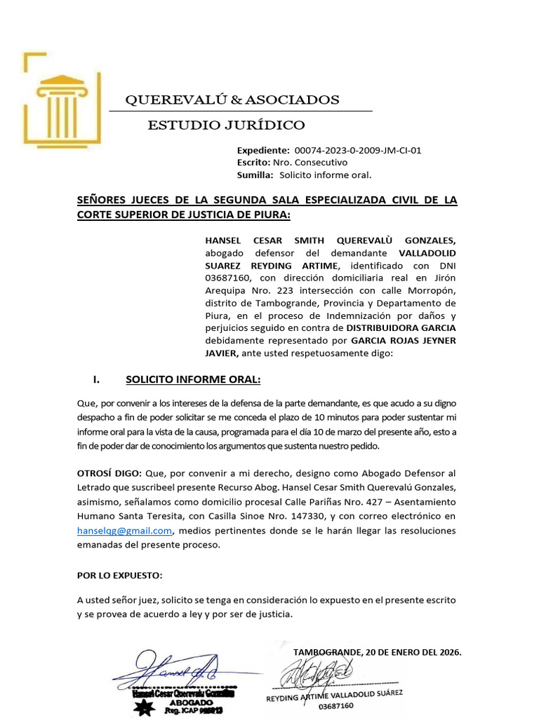 Solicito Informe Oral - Vista de La Causa | PDF
