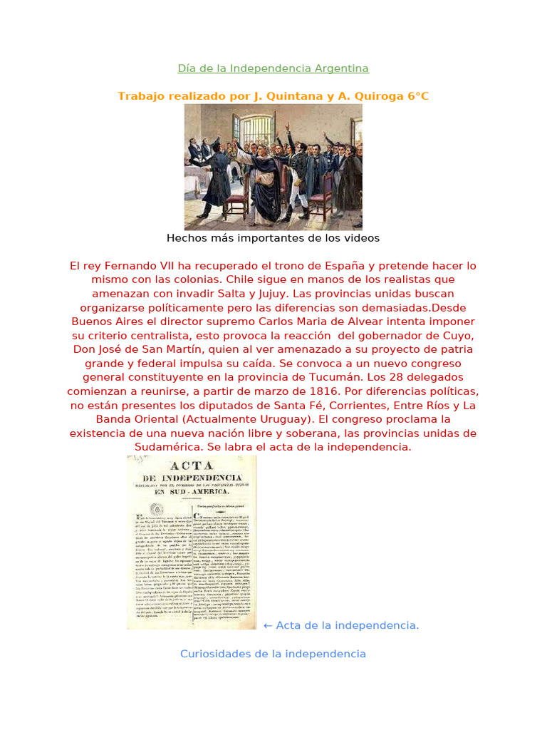 Hechos Clave de la Independencia Argentina | PDF | Argentina | América ...