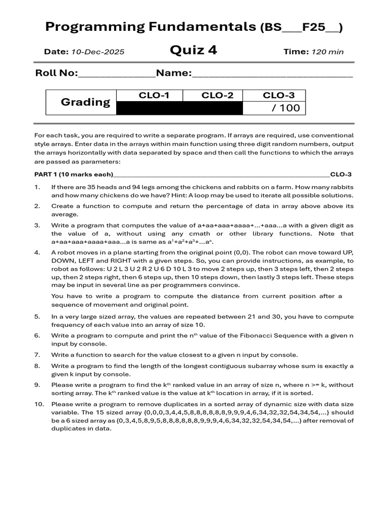 37. Quiz 4 | PDF | Algorithms And Data Structures | Algorithms