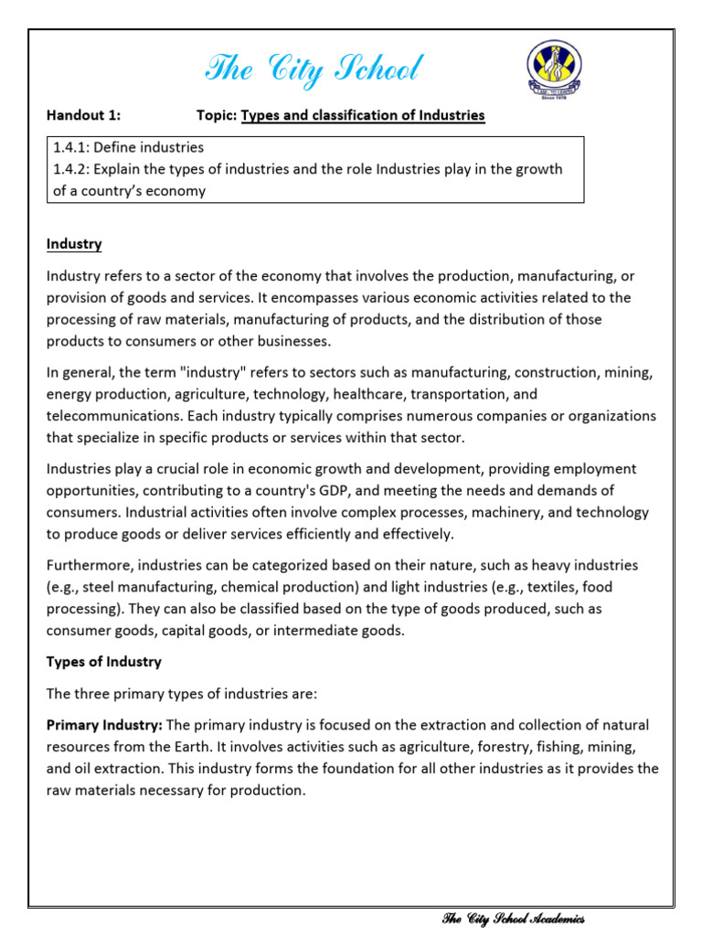 Types and Roles of Economic Industries | PDF | Goods | Tertiary Sector ...