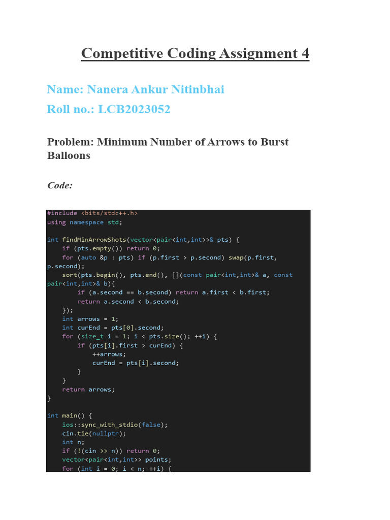 LCB2023052 Competitive Coding Assignment 4 | PDF