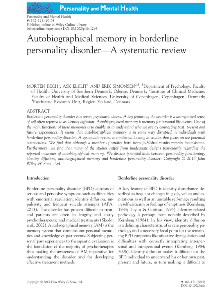 Autobiographical Memory in BPD Review | PDF | Borderline Personality ...