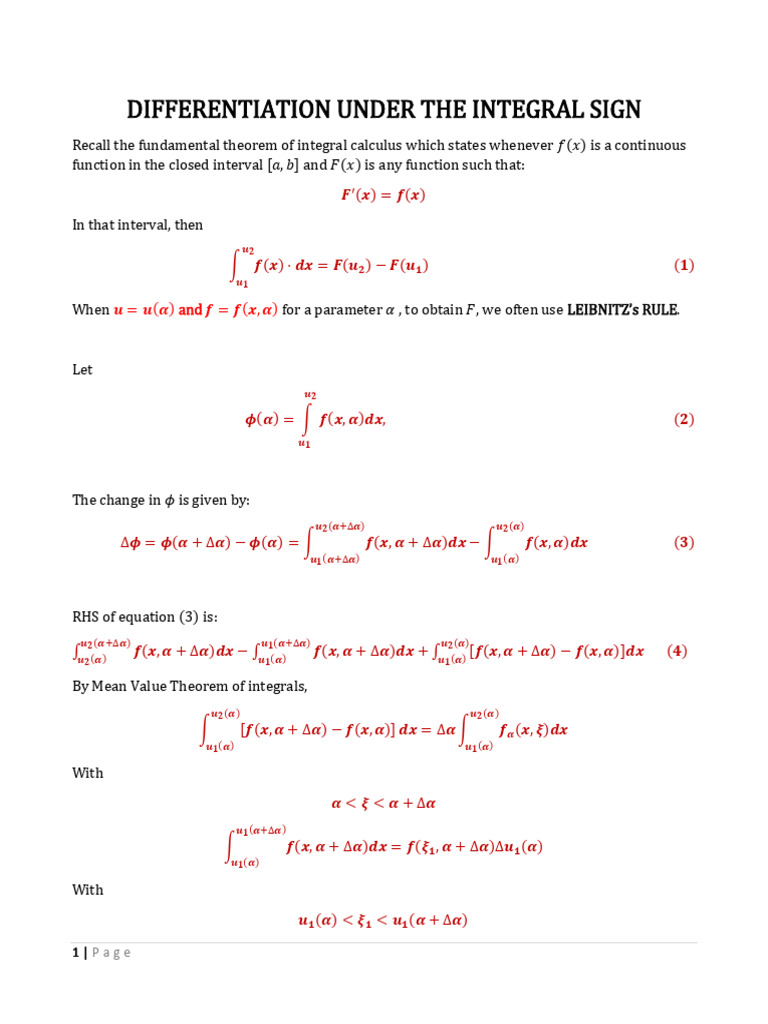 Differentiation Under the Integral Sign | PDF | Analysis | Functions ...