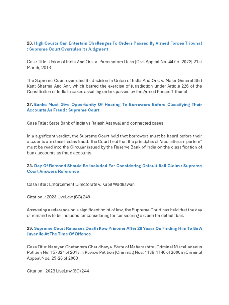 Supreme Court Key Legal Rulings Summary | PDF | Supreme Court Of The ...